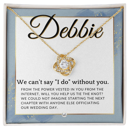 Wedding Officiant Proposal, Custom Name - From The Power Vested In You From The Internet , Dusty Blue And Gold Wedding Theme - Jewelry - Personalized Gift