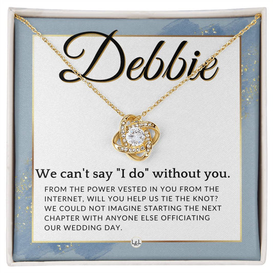 Wedding Officiant Proposal, Custom Name - From The Power Vested In You From The Internet , Dusty Blue And Gold Wedding Theme - Jewelry - Personalized Gift