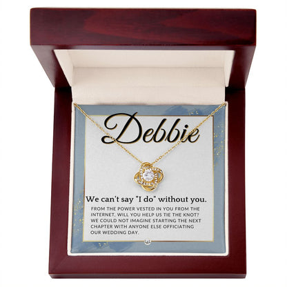 Wedding Officiant Proposal, Custom Name - From The Power Vested In You From The Internet , Dusty Blue And Gold Wedding Theme - Jewelry - Personalized Gift