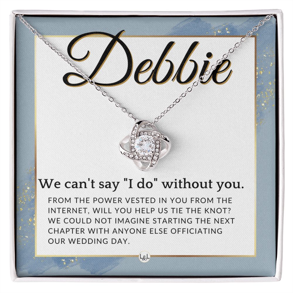 Wedding Officiant Proposal, Custom Name - From The Power Vested In You From The Internet , Dusty Blue And Gold Wedding Theme - Jewelry - Personalized Gift