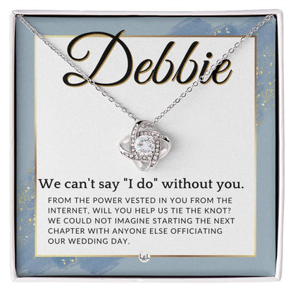 Wedding Officiant Proposal, Custom Name - From The Power Vested In You From The Internet , Dusty Blue And Gold Wedding Theme - Jewelry - Personalized Gift