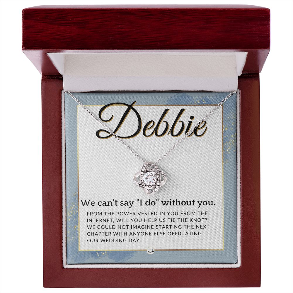 Wedding Officiant Proposal, Custom Name - From The Power Vested In You From The Internet , Dusty Blue And Gold Wedding Theme - Jewelry - Personalized Gift