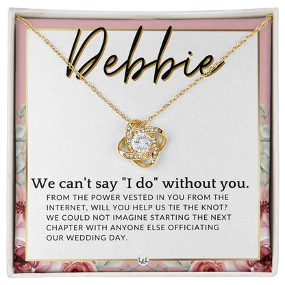 Wedding Officiant Proposal, Custom Name - From The Power Vested In You From The Internet , Pink Floral and Boho Wedding Theme - Jewelry - Personalized Gift