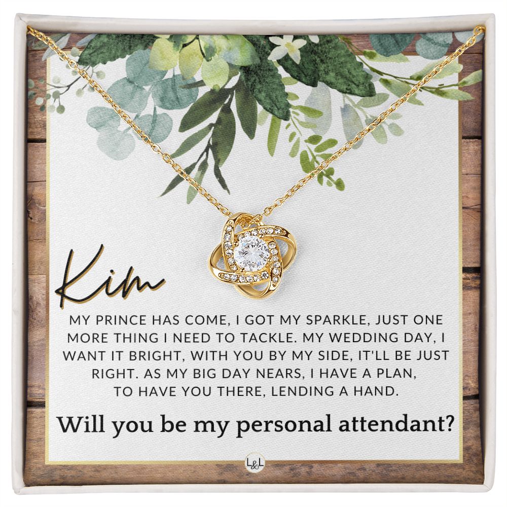 Wedding Personal Attendant Proposal, Custom Name - Wedding Helper - Wedding Party Gift Idea , Rustic and Wood Wedding Theme - Jewelry - Personalized Gift