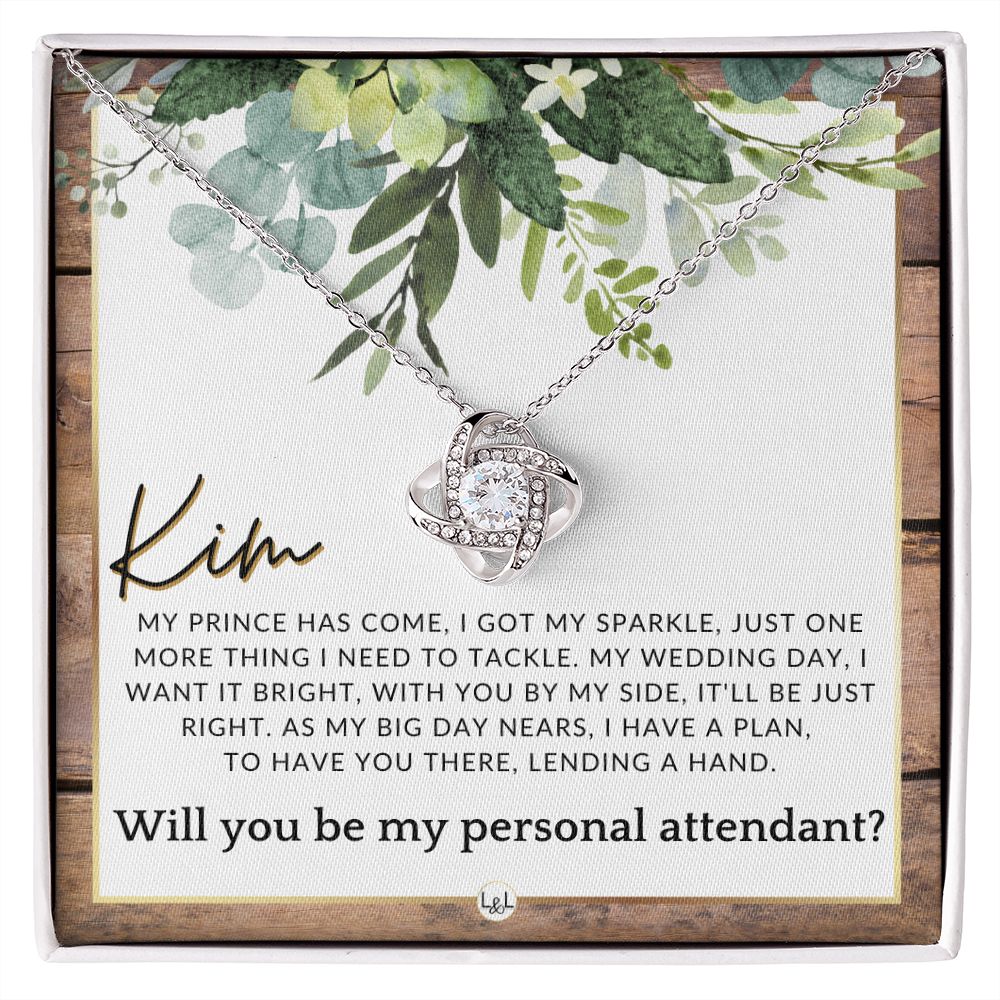 Wedding Personal Attendant Proposal, Custom Name - Wedding Helper - Wedding Party Gift Idea , Rustic and Wood Wedding Theme - Jewelry - Personalized Gift