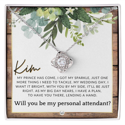 Wedding Personal Attendant Proposal, Custom Name - Wedding Helper - Wedding Party Gift Idea , Rustic and Wood Wedding Theme - Jewelry - Personalized Gift