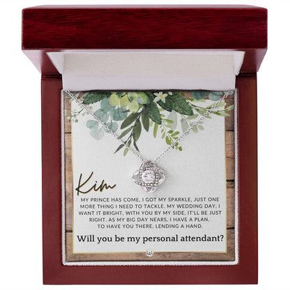 Wedding Personal Attendant Proposal, Custom Name - Wedding Helper - Wedding Party Gift Idea , Rustic and Wood Wedding Theme - Jewelry - Personalized Gift