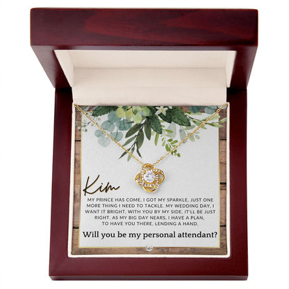 Wedding Personal Attendant Proposal, Custom Name - Wedding Helper - Wedding Party Gift Idea , Rustic and Wood Wedding Theme - Jewelry - Personalized Gift