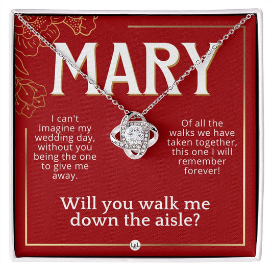 Will You Walk Me Down The Aisle - Custom Name Wedding Day Give Me Away Proposal From The Bride Necklace - Red and Gold Wedding Theme - Jewelry - Personalized Gift