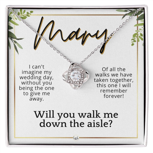 Will You Walk Me Down The Aisle - Custom Name Wedding Day Give Me Away Proposal From The Bride , White and Green, Eucalyptus Wedding - Jewelry - Personalized Gift