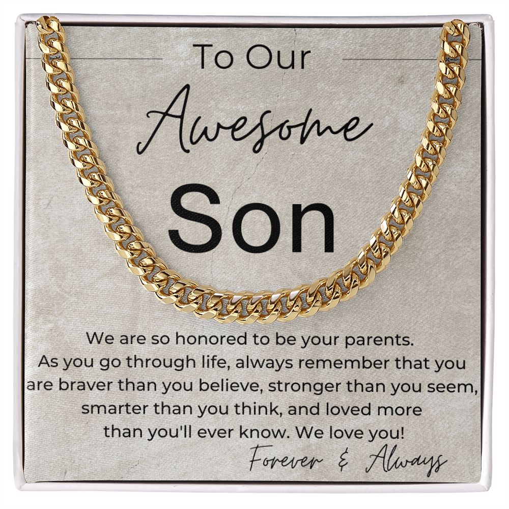 You Are Strong, Brave and Smart - A Gift for Our Son from Parents - Linked Chain Necklace - Jewelry - Personalized Gift