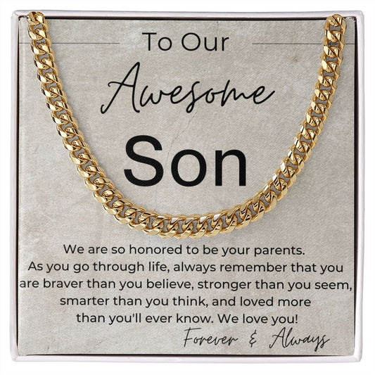 You Are Strong, Brave and Smart - A Gift for Our Son from Parents - Linked Chain Necklace - Jewelry - Personalized Gift