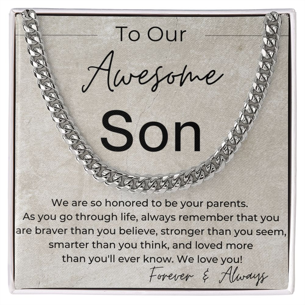You Are Strong, Brave and Smart - A Gift for Our Son from Parents - Linked Chain Necklace - Jewelry - Personalized Gift