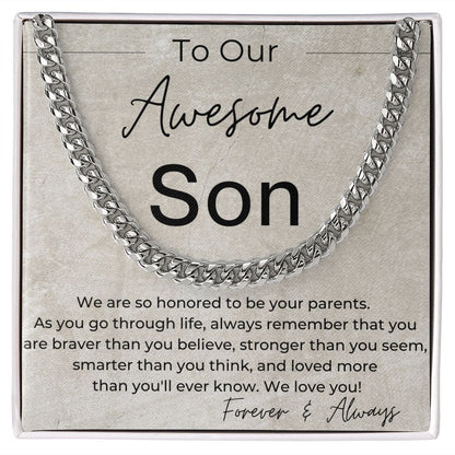 You Are Strong, Brave and Smart - A Gift for Our Son from Parents - Linked Chain Necklace - Jewelry - Personalized Gift