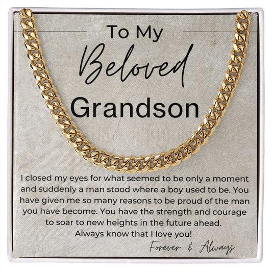 You Have The Strength And Courage To Soar - Gift for My Grandson - Cuban Linked Chain Necklace - Jewelry - Personalized Gift