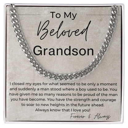 You Have The Strength And Courage To Soar - Gift for My Grandson - Cuban Linked Chain Necklace - Jewelry - Personalized Gift