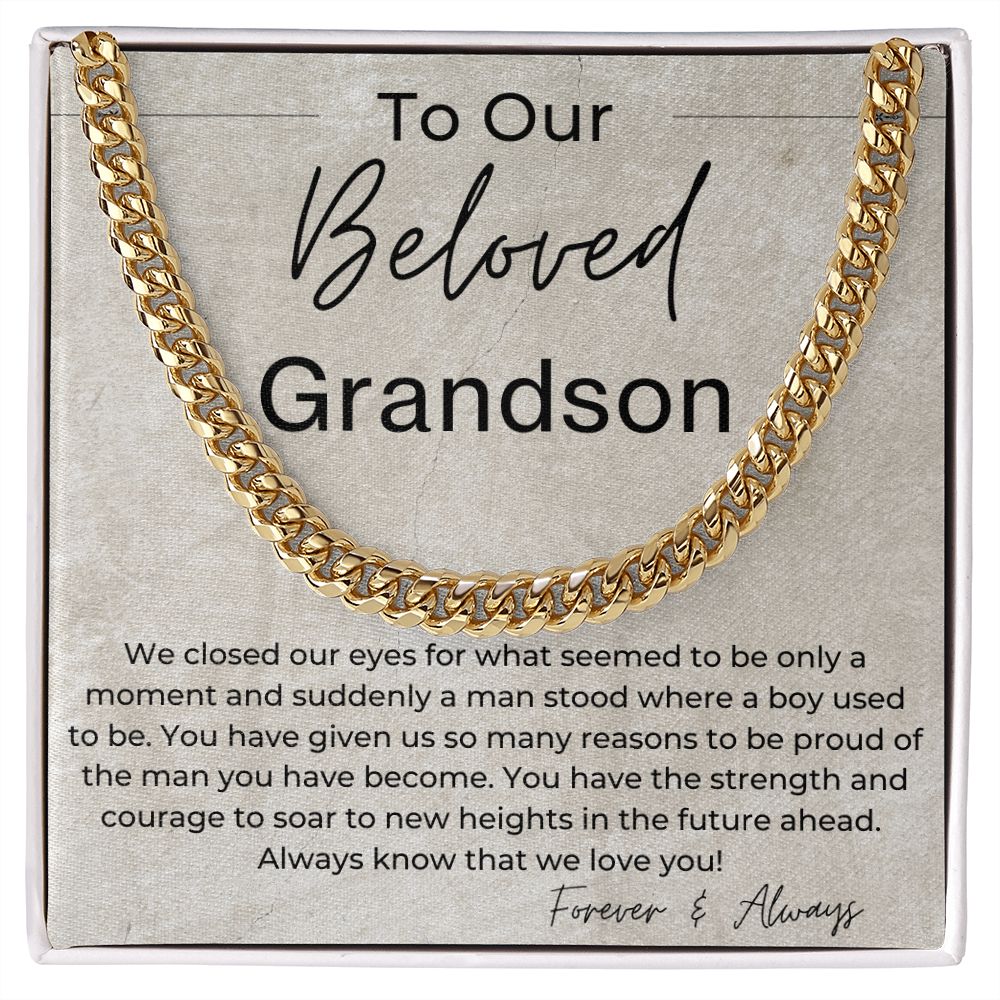 You Have The Strength And Courage To Soar - Gift for Our Grandson - Cuban Linked Chain Necklace - Jewelry - Personalized Gift