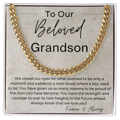 You Have The Strength And Courage To Soar - Gift for Our Grandson - Cuban Linked Chain Necklace - Jewelry - Personalized Gift