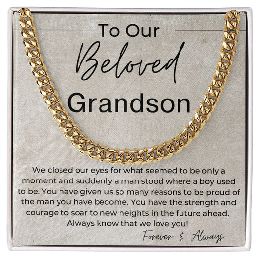 You Have The Strength And Courage To Soar - Gift for Our Grandson - Cuban Linked Chain Necklace - Jewelry - Personalized Gift