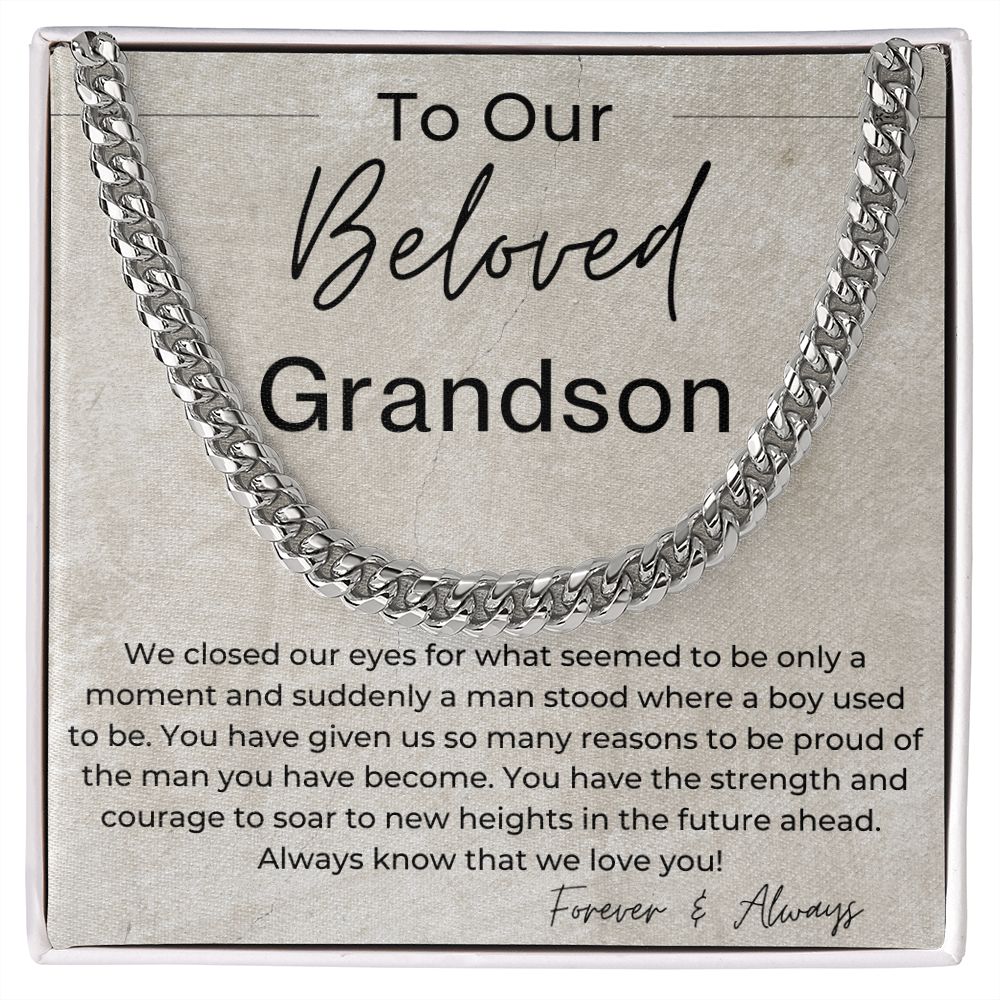 You Have The Strength And Courage To Soar - Gift for Our Grandson - Cuban Linked Chain Necklace - Jewelry - Personalized Gift