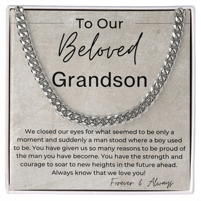 You Have The Strength And Courage To Soar - Gift for Our Grandson - Cuban Linked Chain Necklace - Jewelry - Personalized Gift