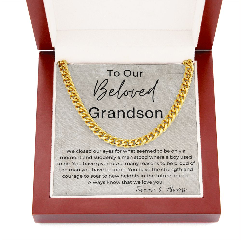 You Have The Strength And Courage To Soar - Gift for Our Grandson - Cuban Linked Chain Necklace - Jewelry - Personalized Gift