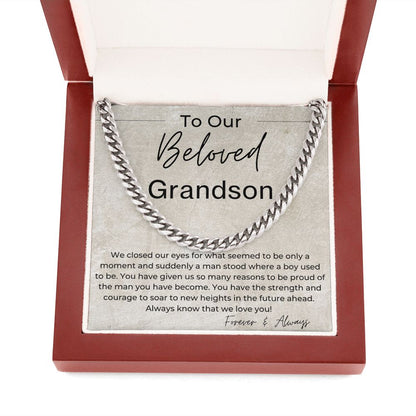 You Have The Strength And Courage To Soar - Gift for Our Grandson - Cuban Linked Chain Necklace - Jewelry - Personalized Gift