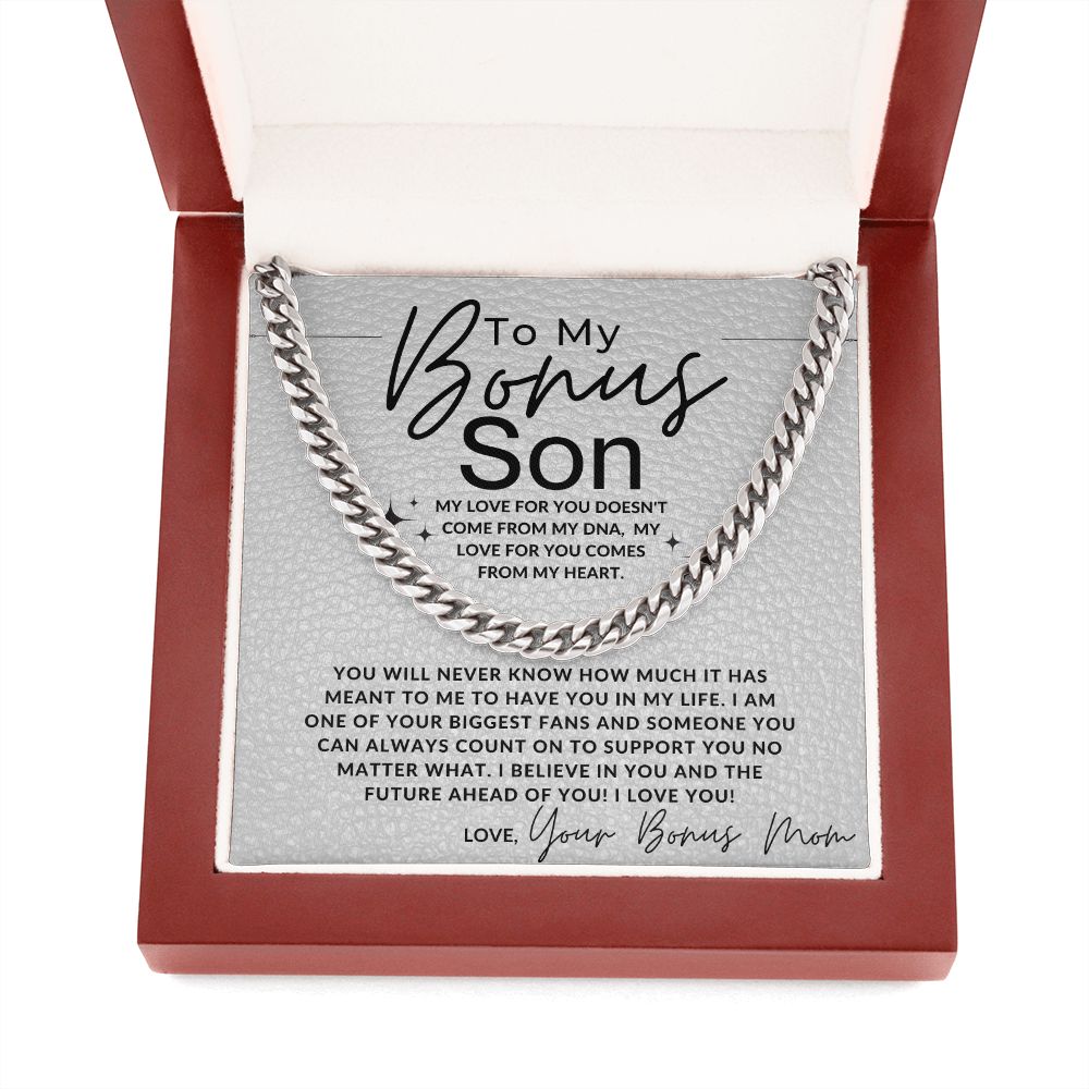 Your Biggest Fan - To My Bonus Son (Gift From Bonus Mom) - Christmas Gifts, Birthday Present, Graduation, Valentine's Day - Jewelry - Personalized Gift