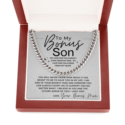 Your Biggest Fan - To My Bonus Son (Gift From Bonus Mom) - Christmas Gifts, Birthday Present, Graduation, Valentine's Day - Jewelry - Personalized Gift