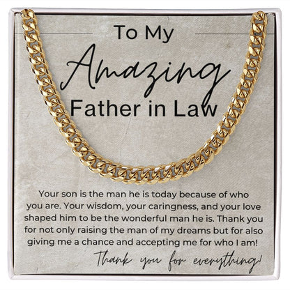 Your Raised The Man Of My Dreams - Gift for Father in Law from Daughter In Law - Cuban Linked Chain Necklace - Jewelry - Personalized Gift