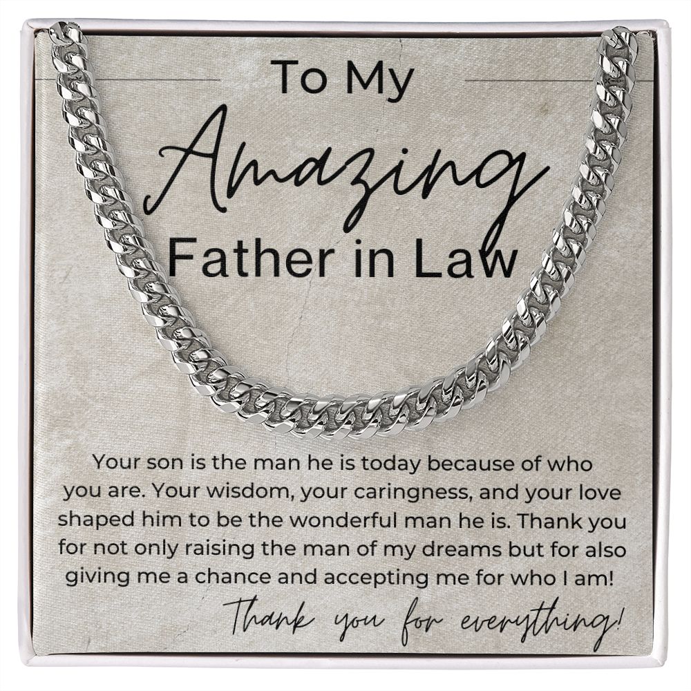 Your Raised The Man Of My Dreams - Gift for Father in Law from Daughter In Law - Cuban Linked Chain Necklace - Jewelry - Personalized Gift