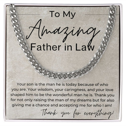 Your Raised The Man Of My Dreams - Gift for Father in Law from Daughter In Law - Cuban Linked Chain Necklace - Jewelry - Personalized Gift