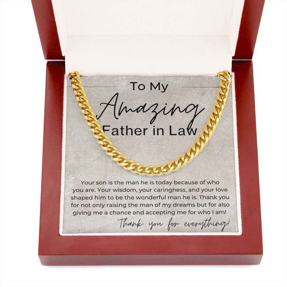 Your Raised The Man Of My Dreams - Gift for Father in Law from Daughter In Law - Cuban Linked Chain Necklace - Jewelry - Personalized Gift